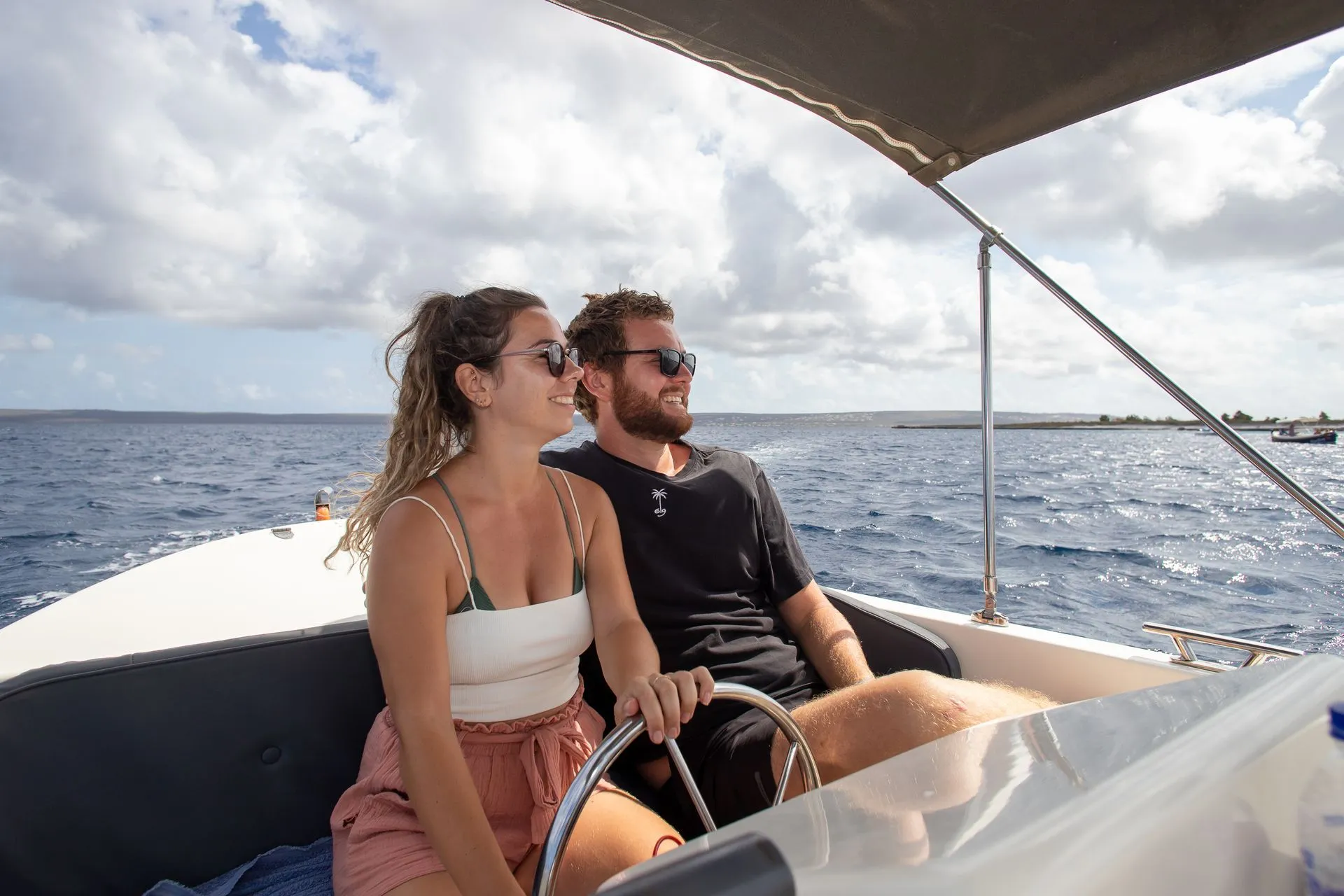 Betty Boop, Blue Bay Bonaire motorboat on the water
