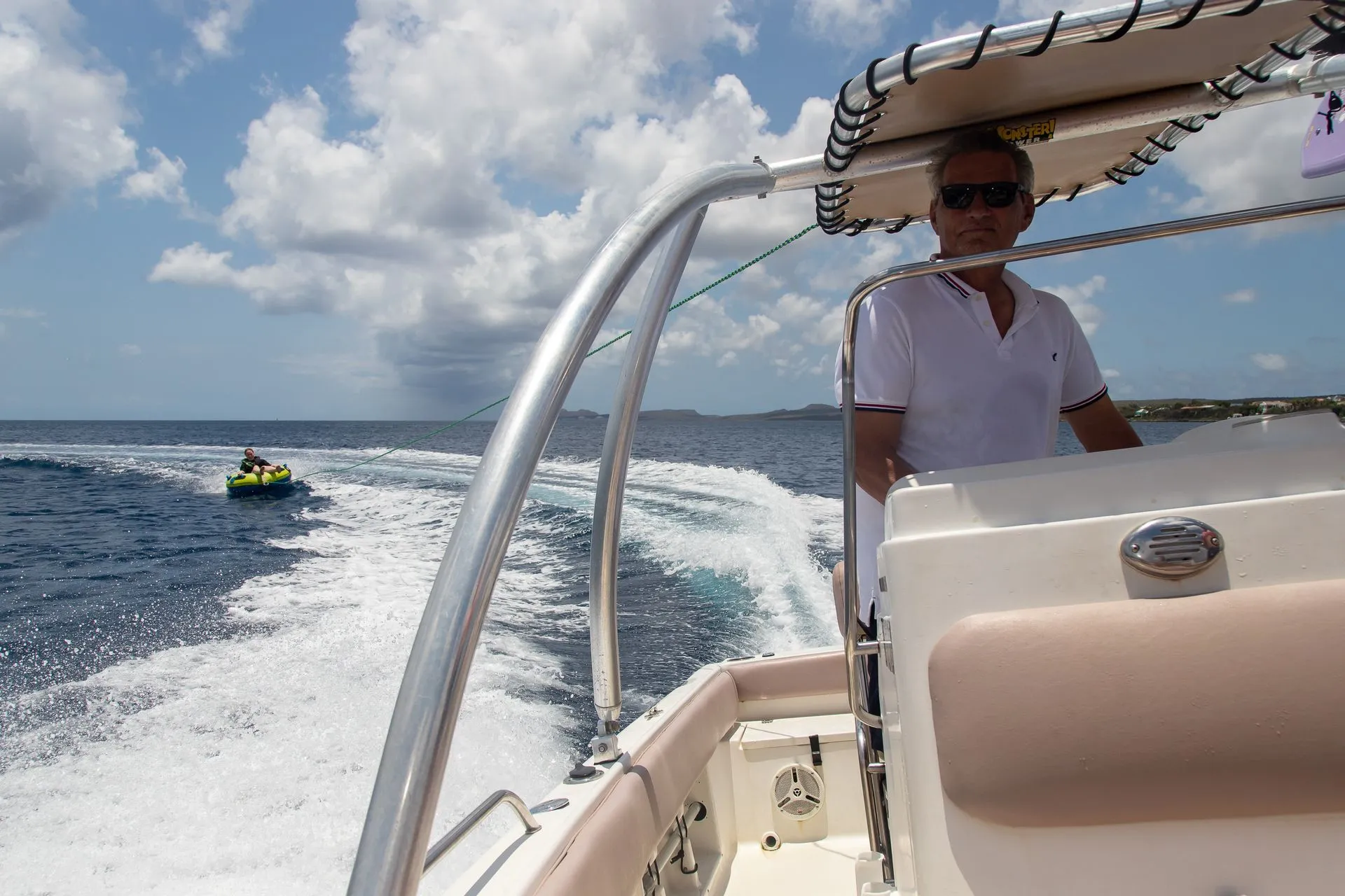 Betty Boop, Blue Bay Bonaire motorboat on the water