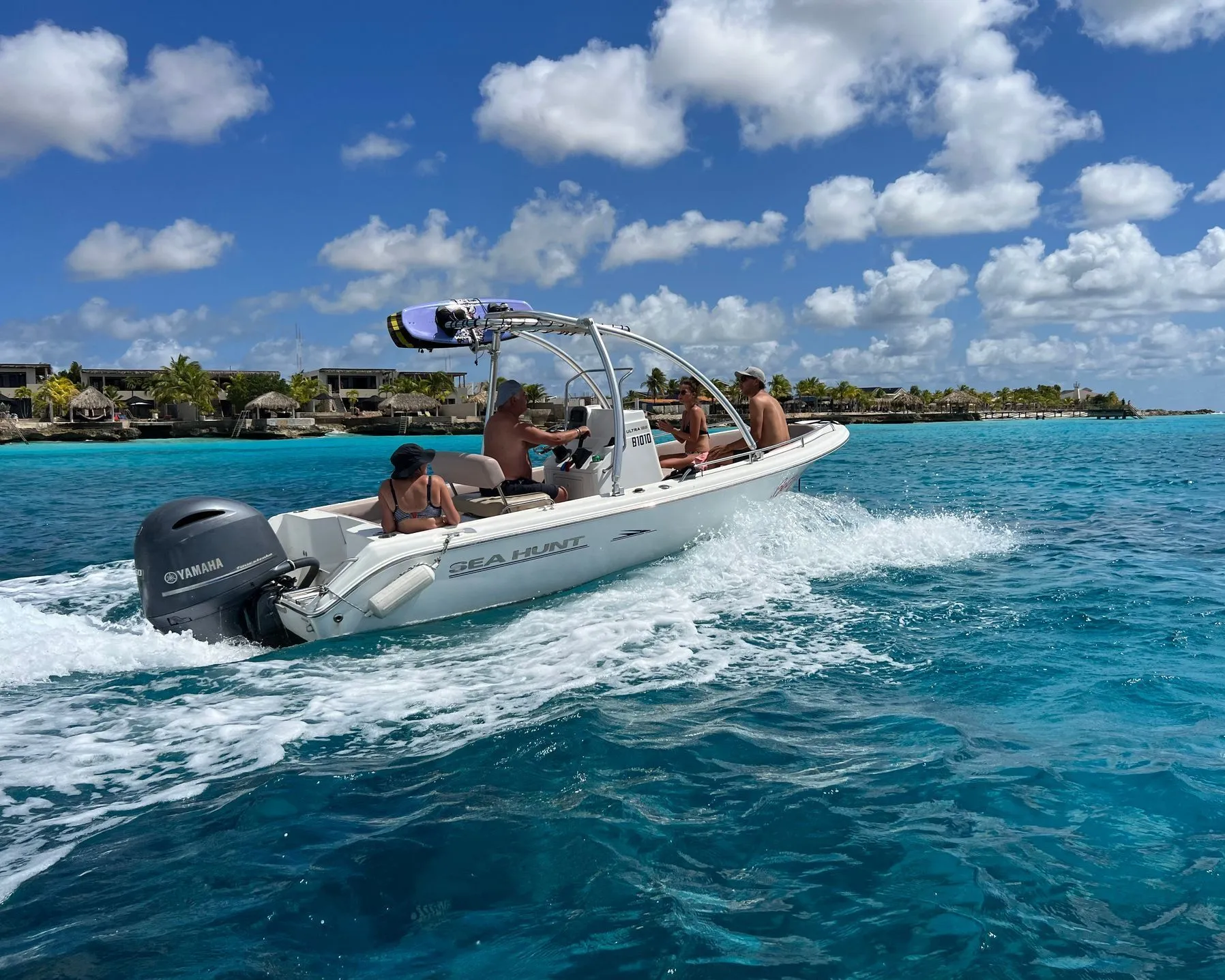 Betty Boop, Blue Bay Bonaire motorboat on the water